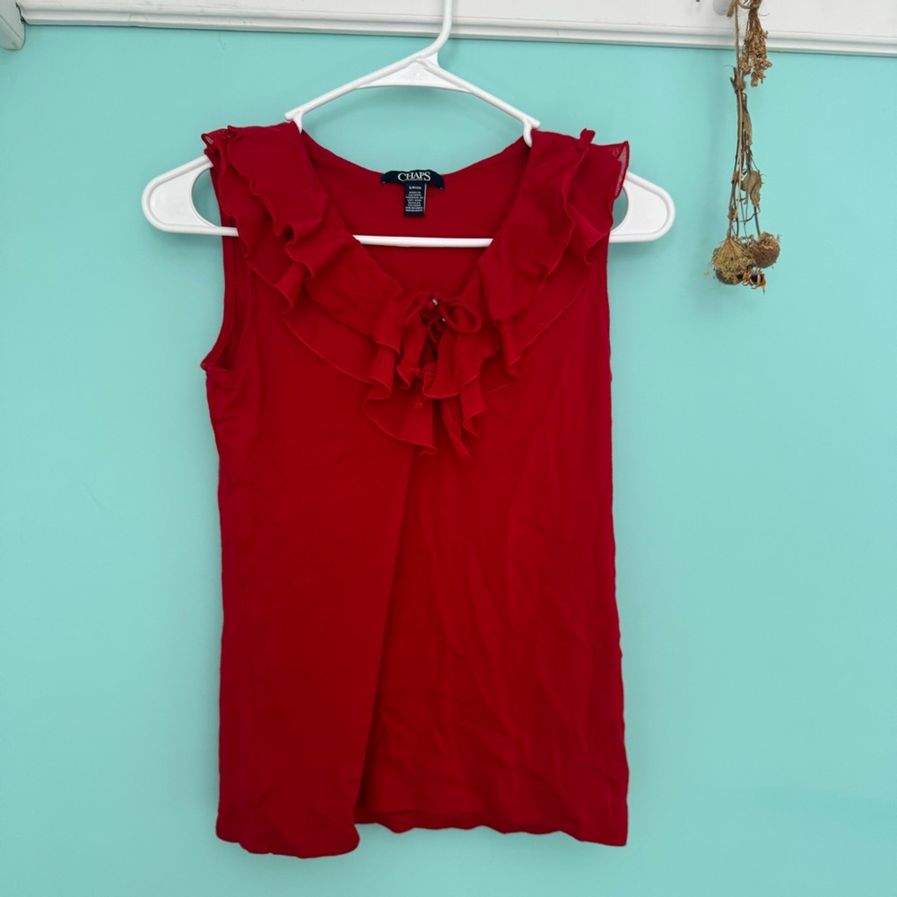 Red ruffled lace up tank top!